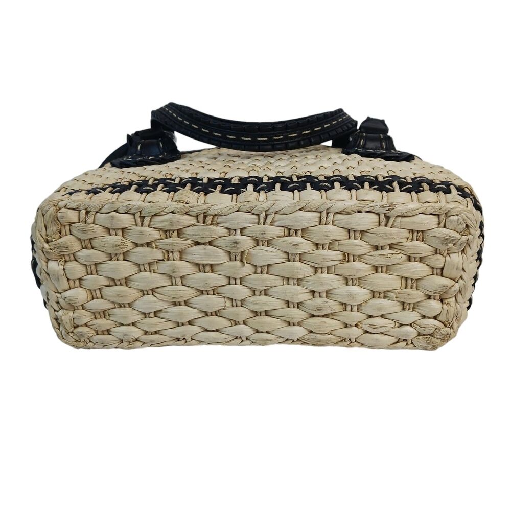 Brighton Straw Raffia Woven Handbag Black Ruffle Double Strap Tote Shopper Purse - Picture 7 of 16
